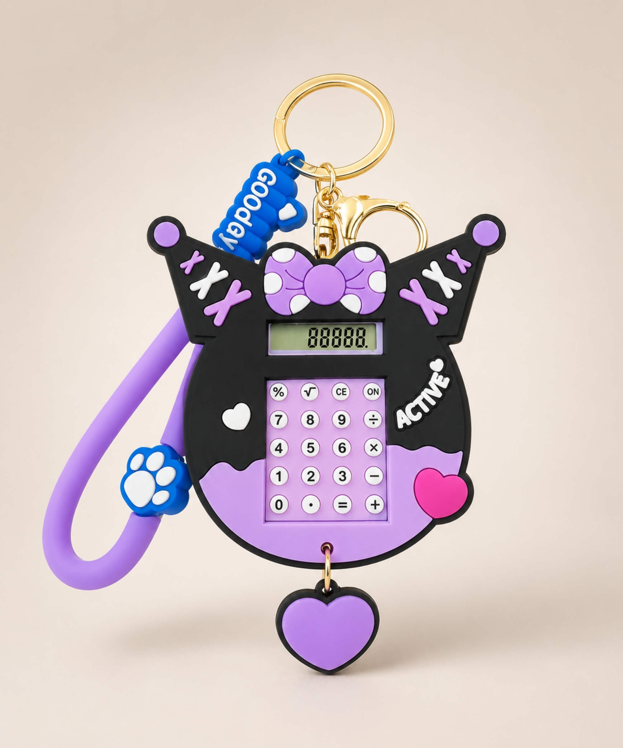 Kuromi calculator maze interactive keychain with purple strap and gold hardware